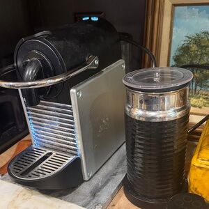 Nespresso Black and Silver Coffee Machine w/ Aeroccino Milk Frother